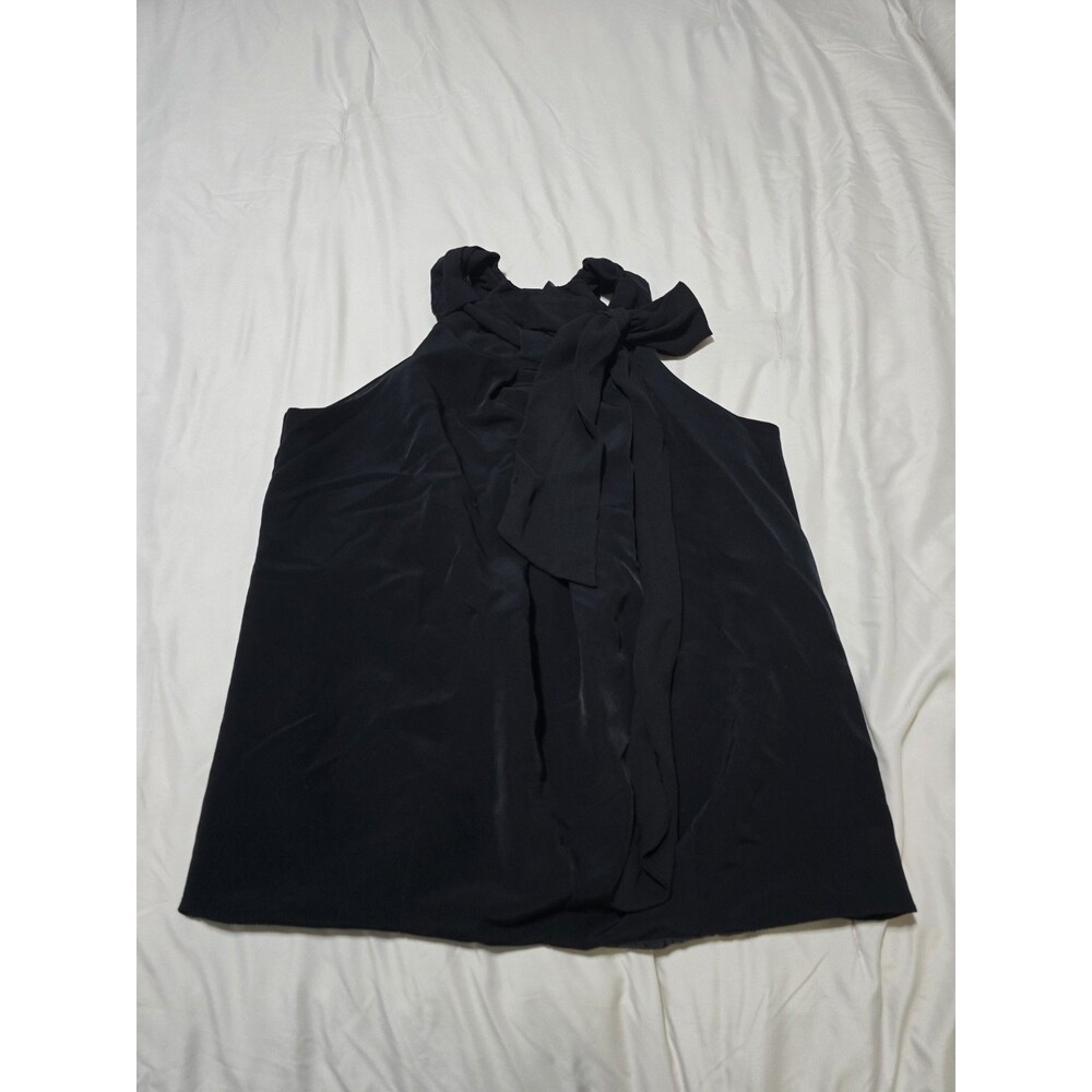 Zara Basic Black Sleeveless Tie Neck Blouse Women's Size M Elegant Office Top
